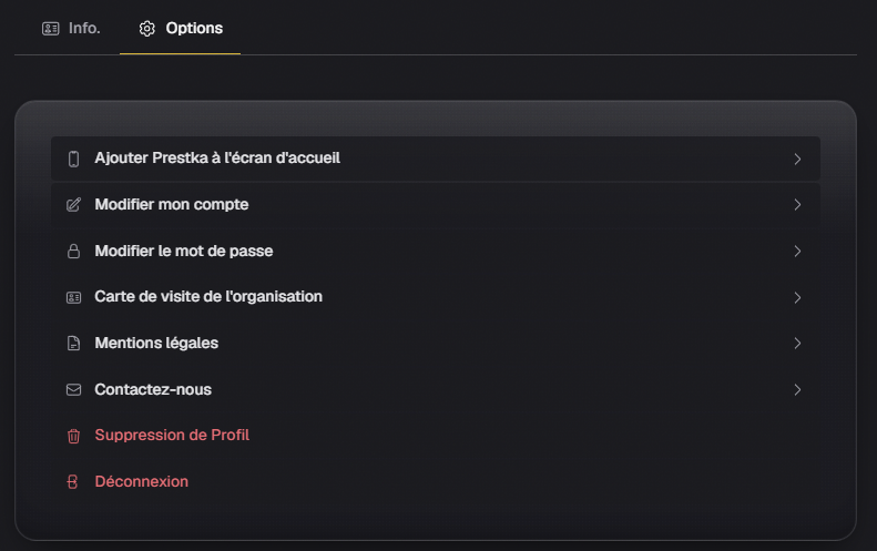 L'onglet Options de Mon Compte